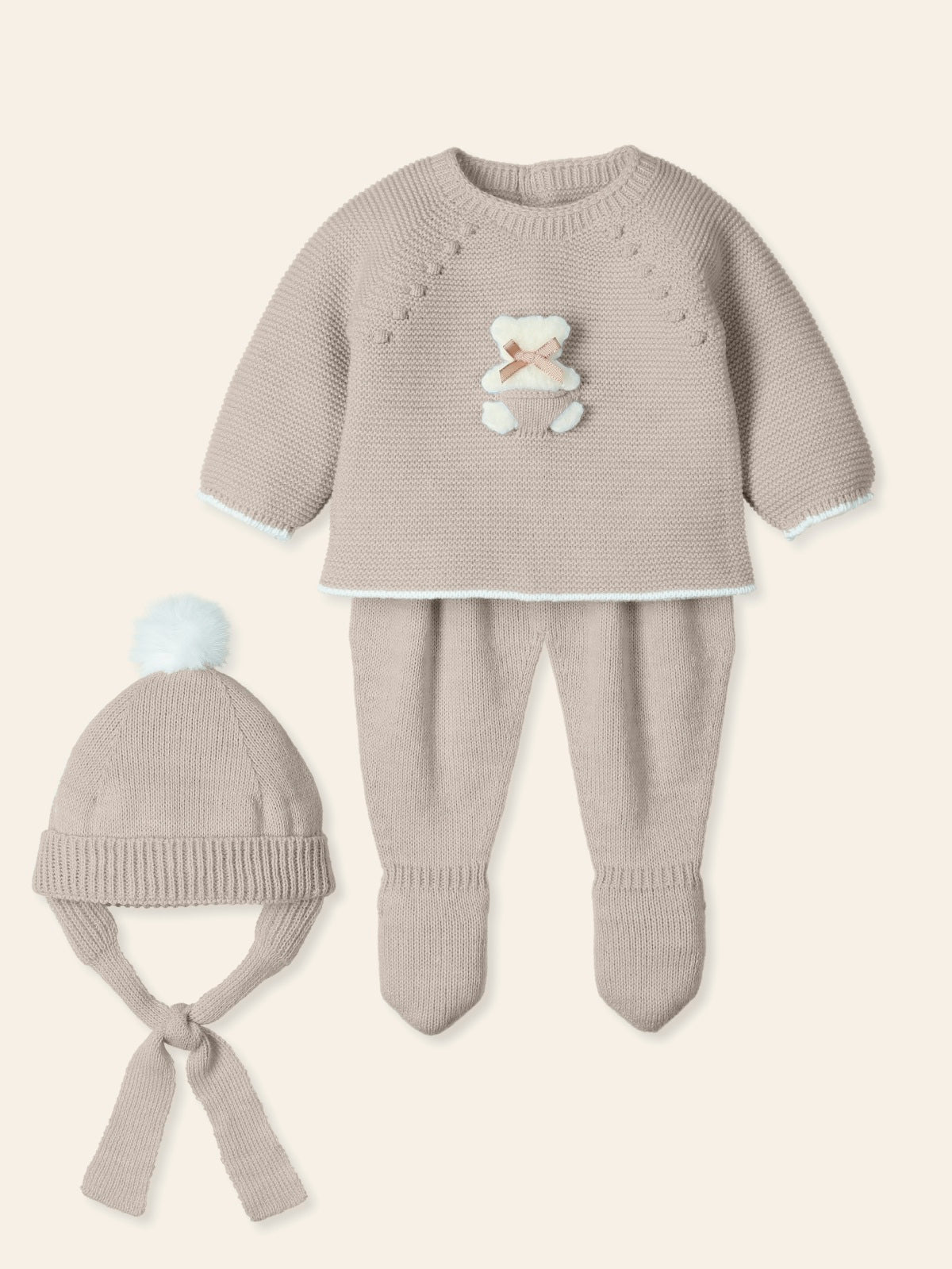 baby knitwear sweater, hat, and leggings set