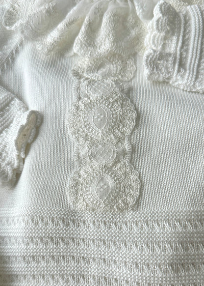 White Hand embroidered baptism outfit for baby boy or baby girl christening.