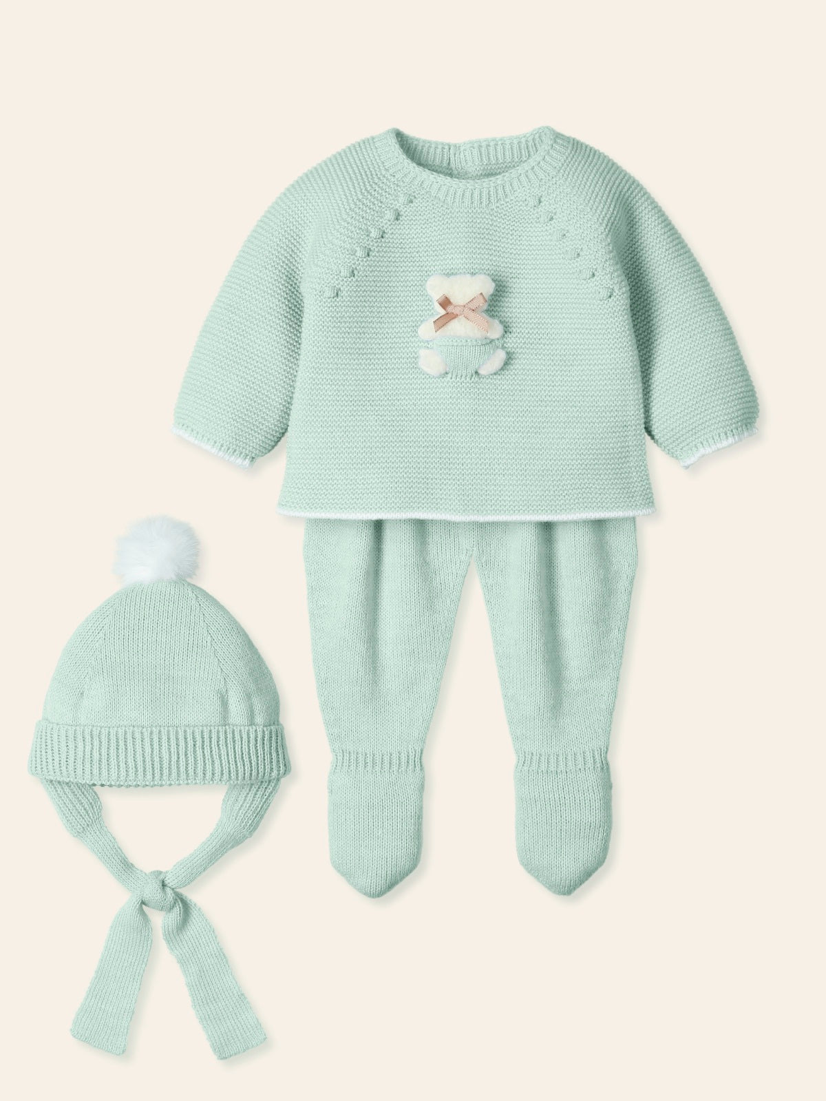 baby knitwear sweater, hat, and leggings set
