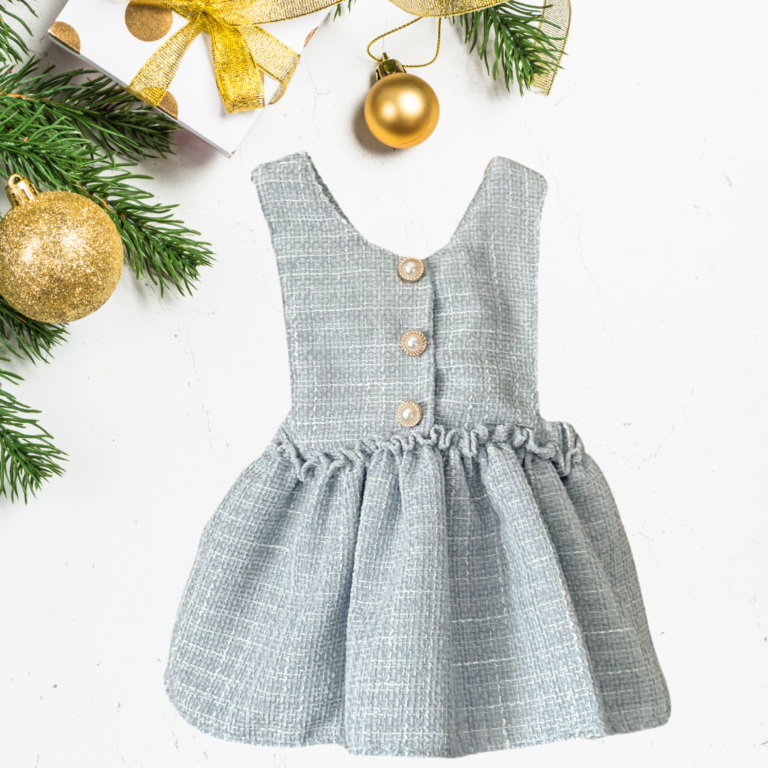 blue tweed apron-style winter dress for little girls