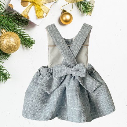 blue tweed apron-style dress for little girls