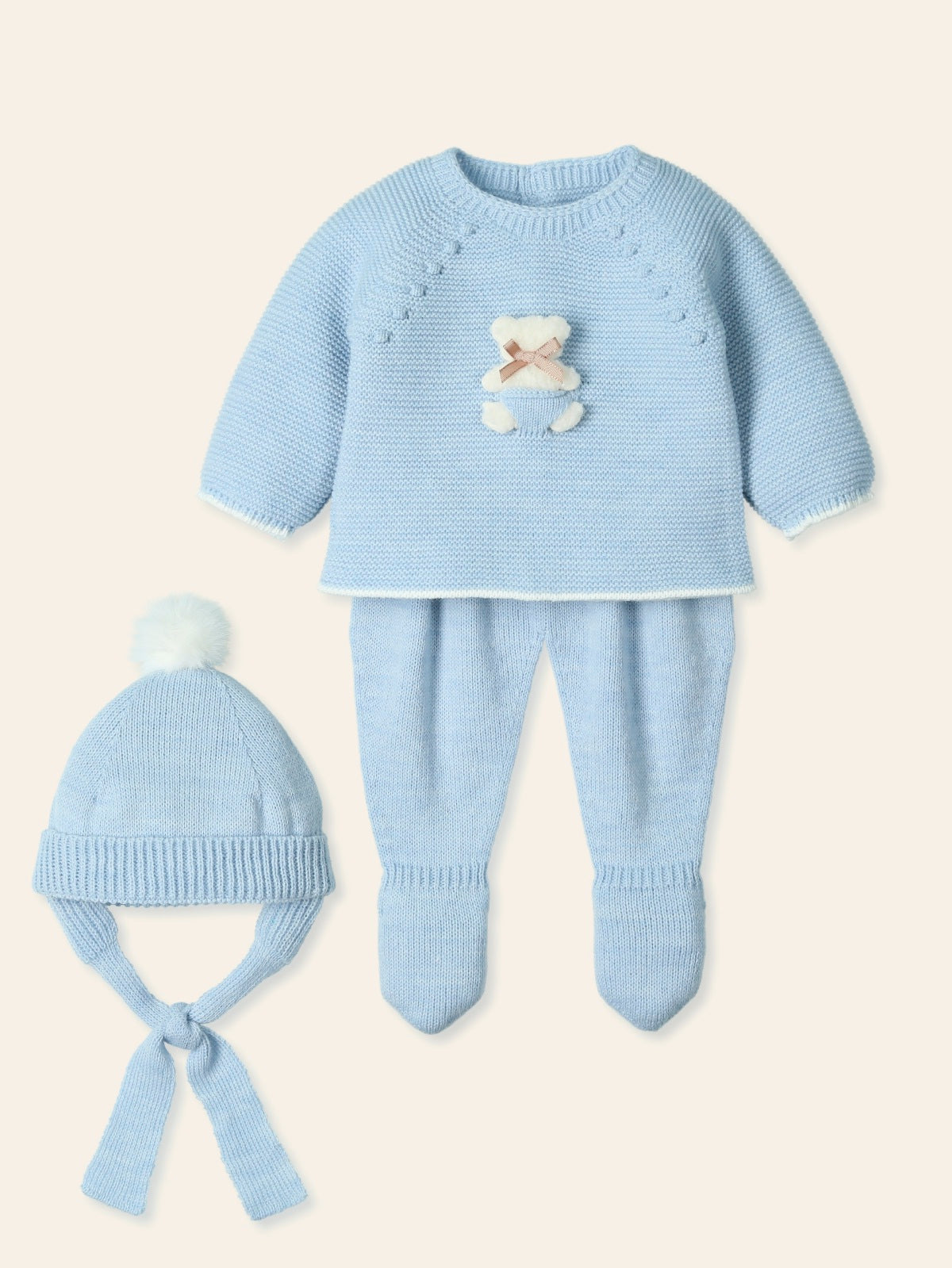 baby knitwear sweater, hat, and leggings set